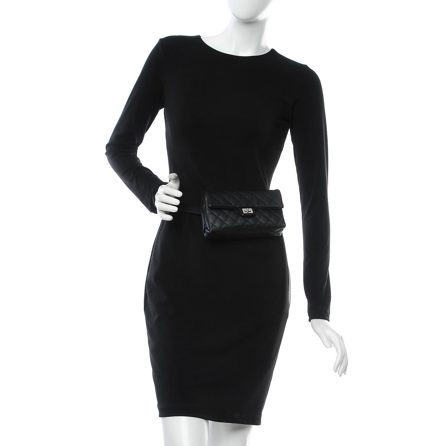Grained Calfskin Quilted 2.55 Reissue Chain Belt Bag Clutch Black