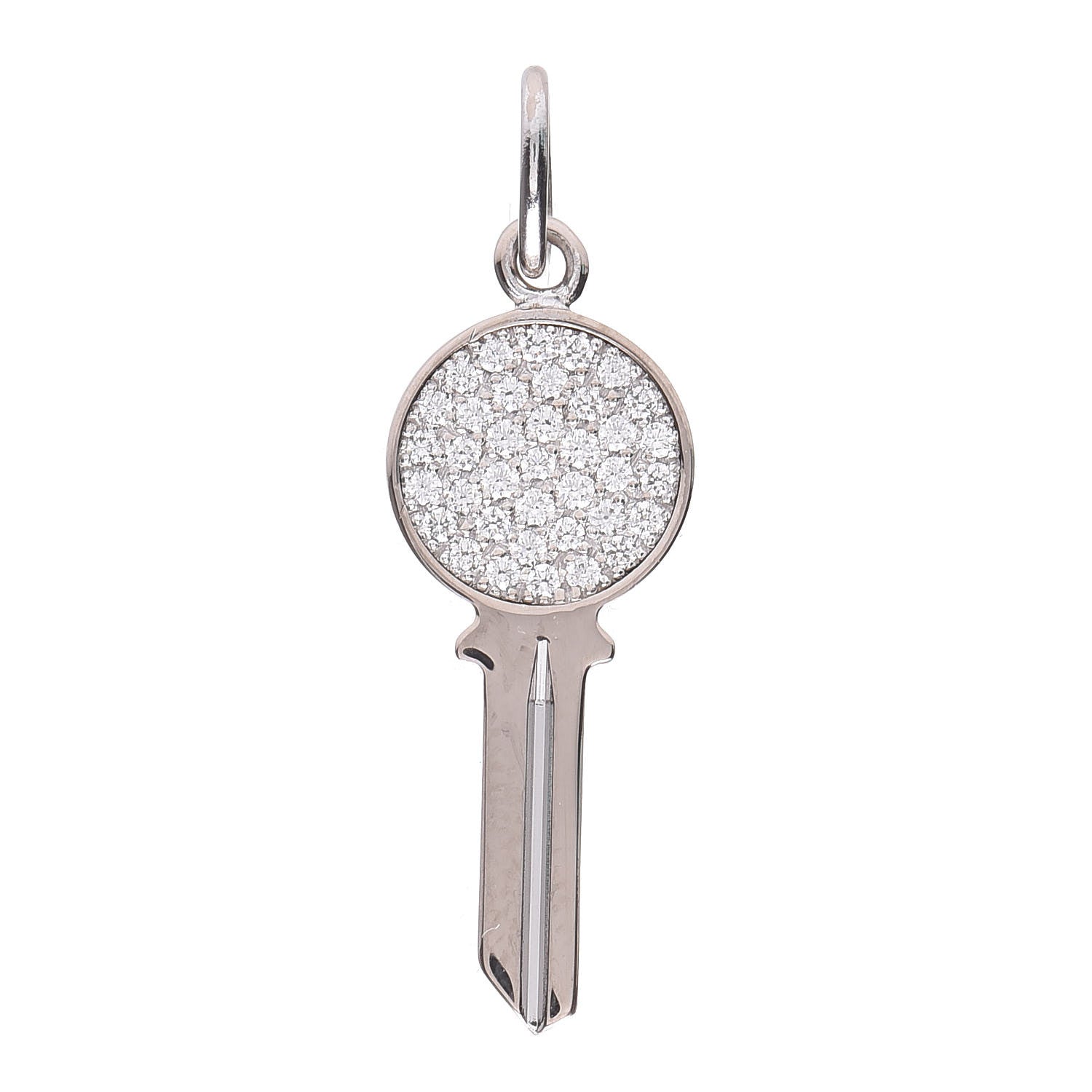 Tiffany 18K White Gold Diamond Mini Modern Keys Round Key Pendant 1 of 5