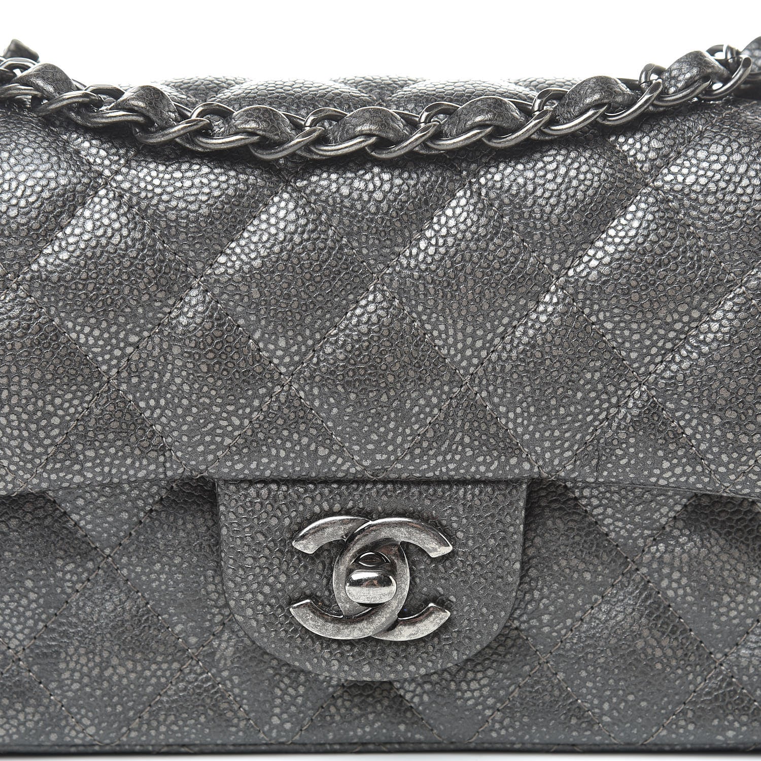 Chanel Metallic Caviar Quilted Mini Rectangular Flap Dark Silver 12 of 16