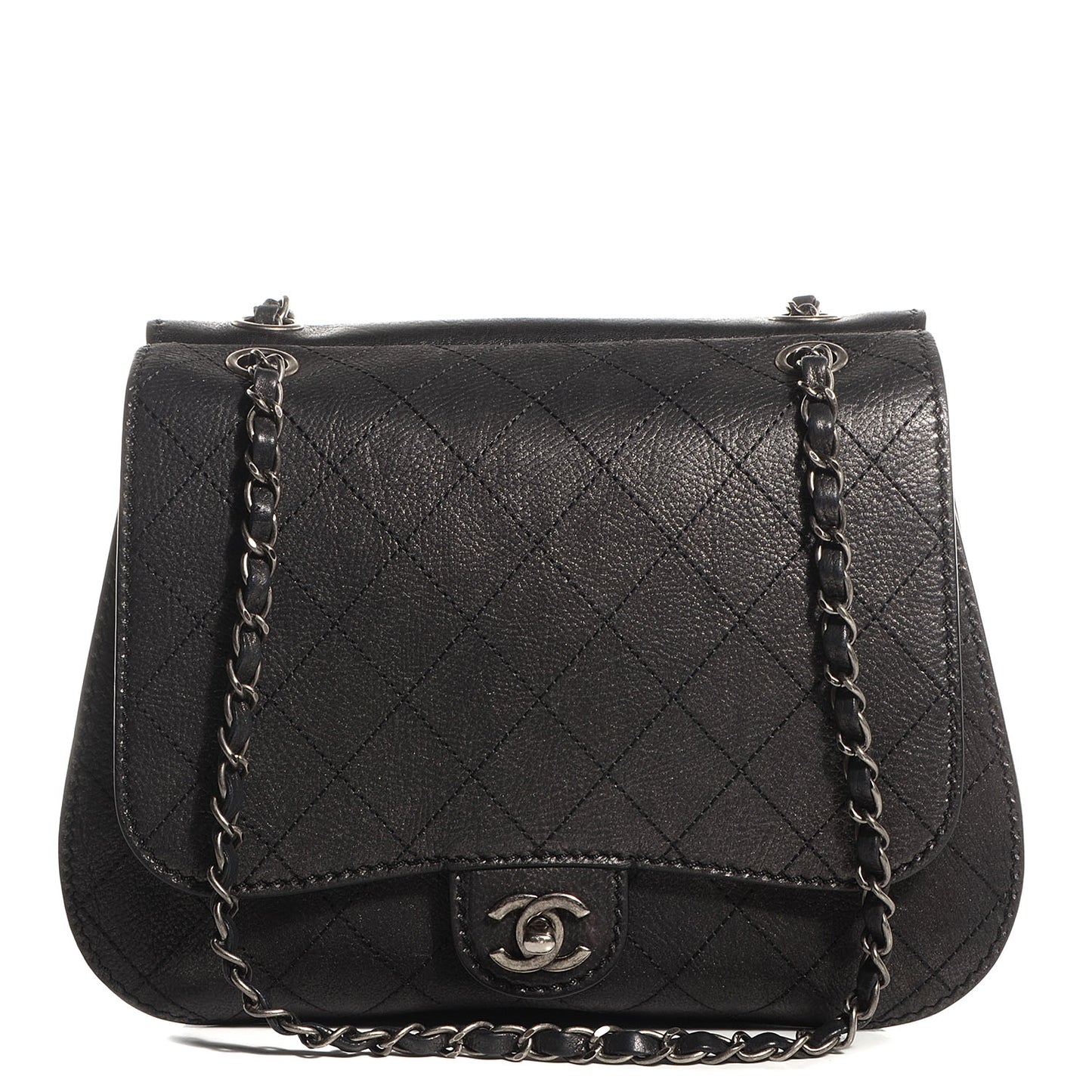 Calfskin Coco Twin Large Flap Black