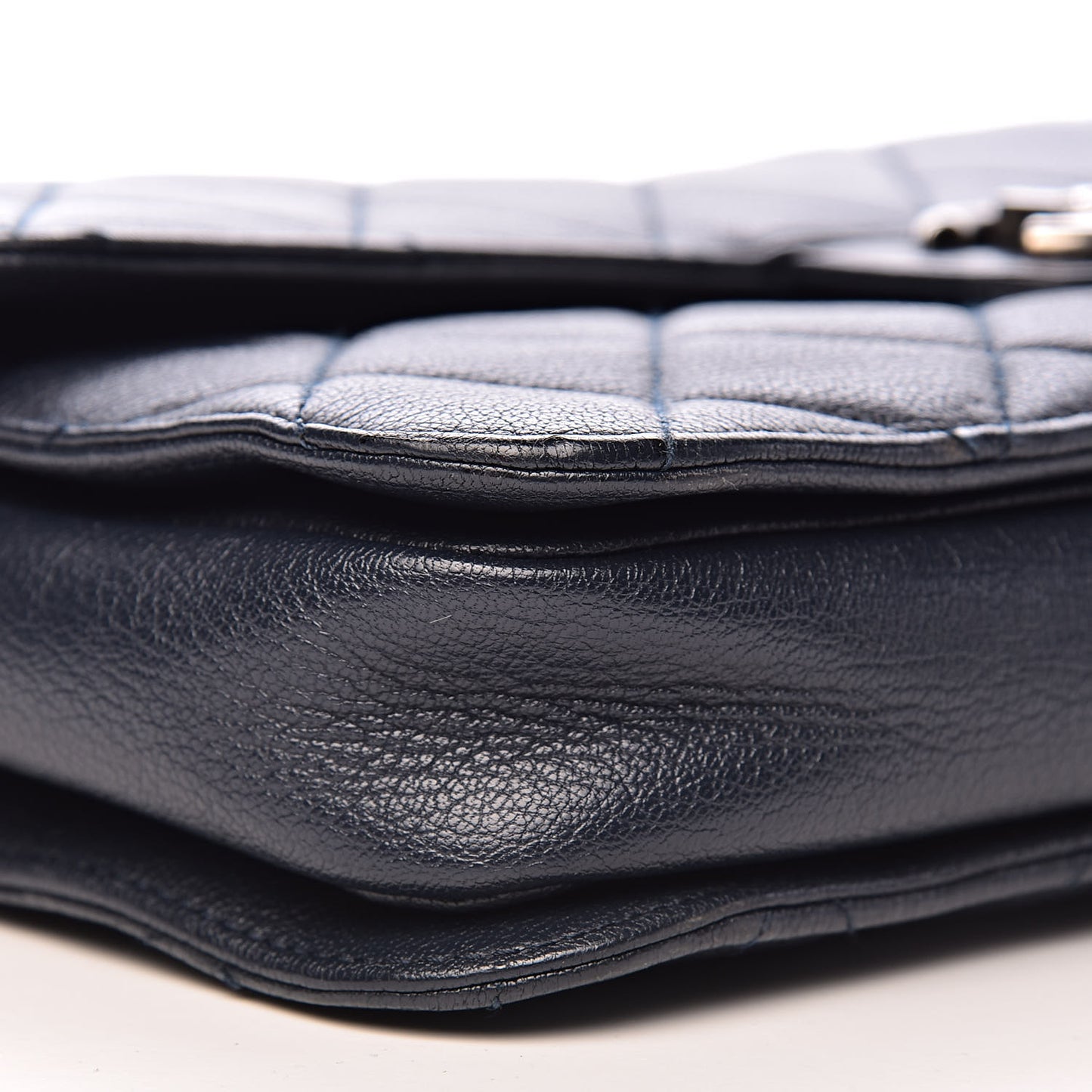 Goatskin Quilted Large Perfect Edge Flap Navy