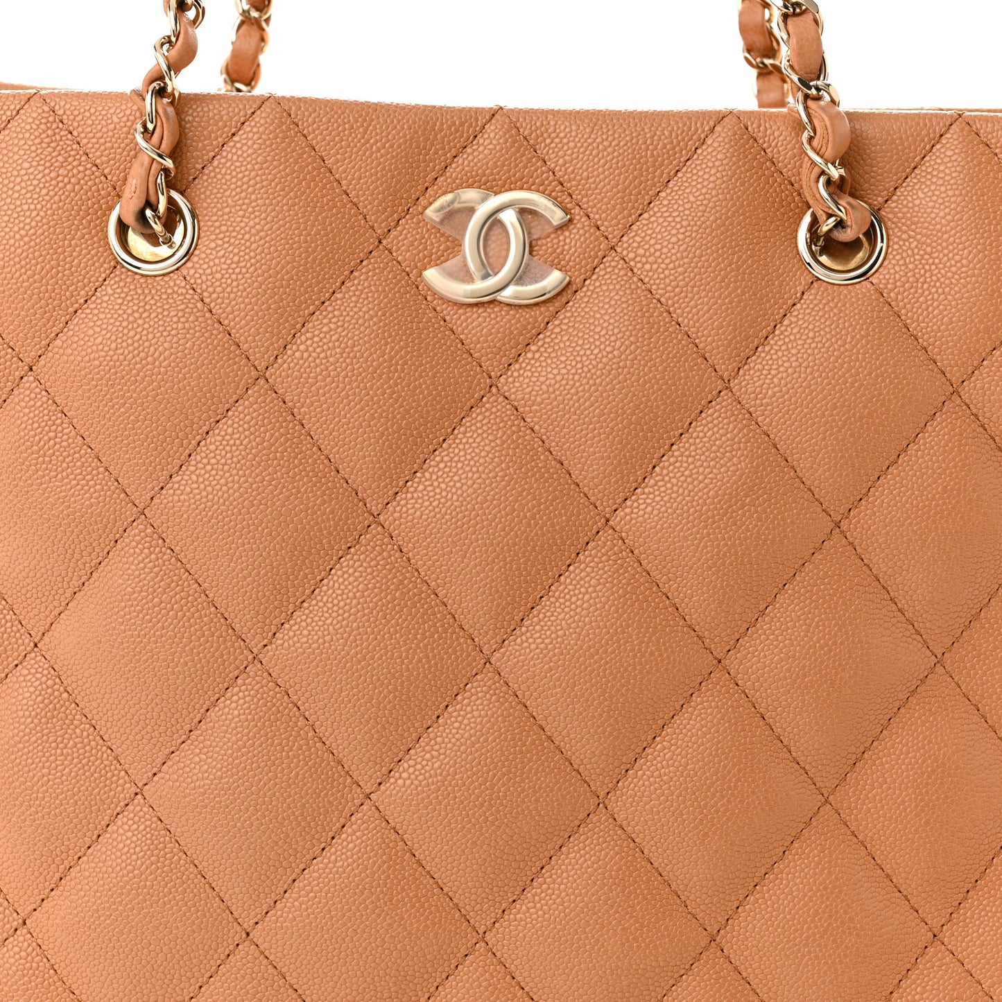 Caviar Quilted Large Shopping Tote Dark Beige