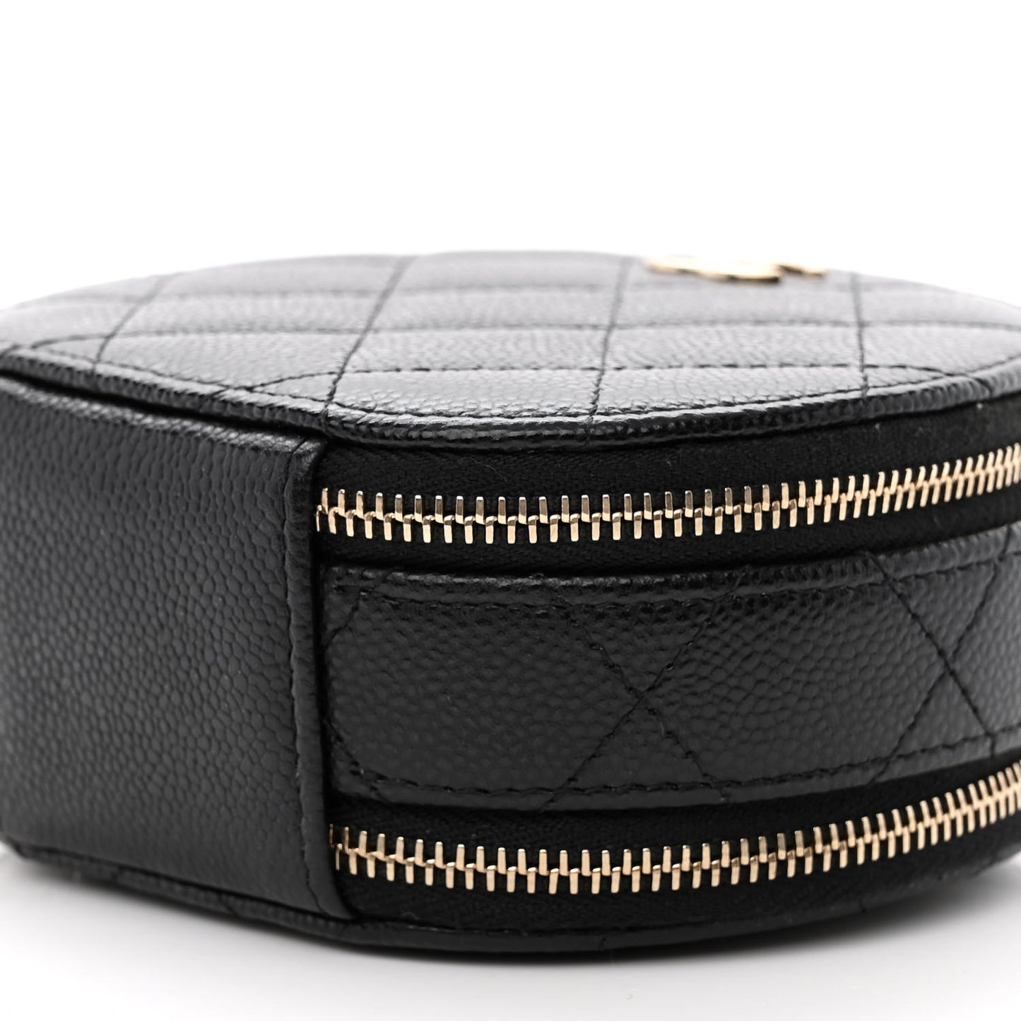 Caviar Quilted Round Handle With Care Vanity With Chain Black