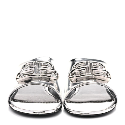 Balenciaga Mirror Metallic Calfskin Oval BB Slide Sandals 36 Silver 2 of 11