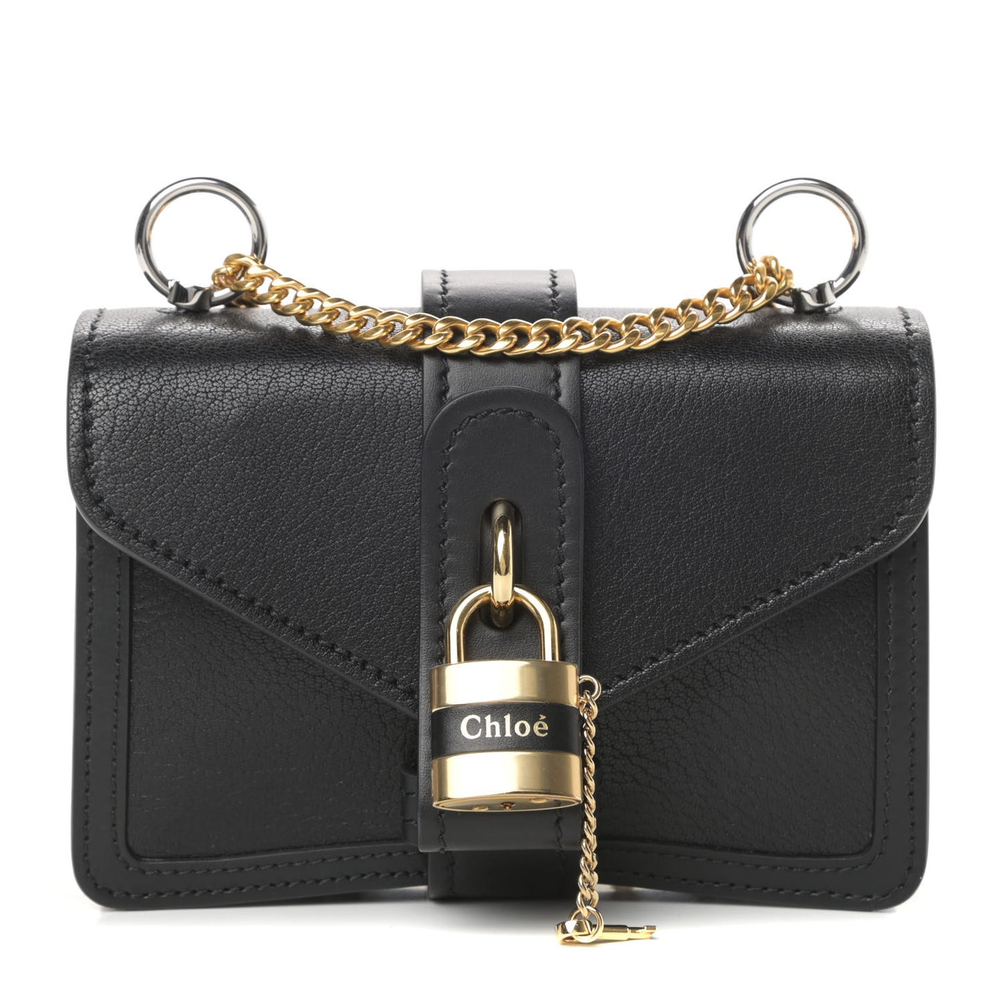 Shiny Goatskin Calfskin Mini Aby Chain Shoulder Bag Black