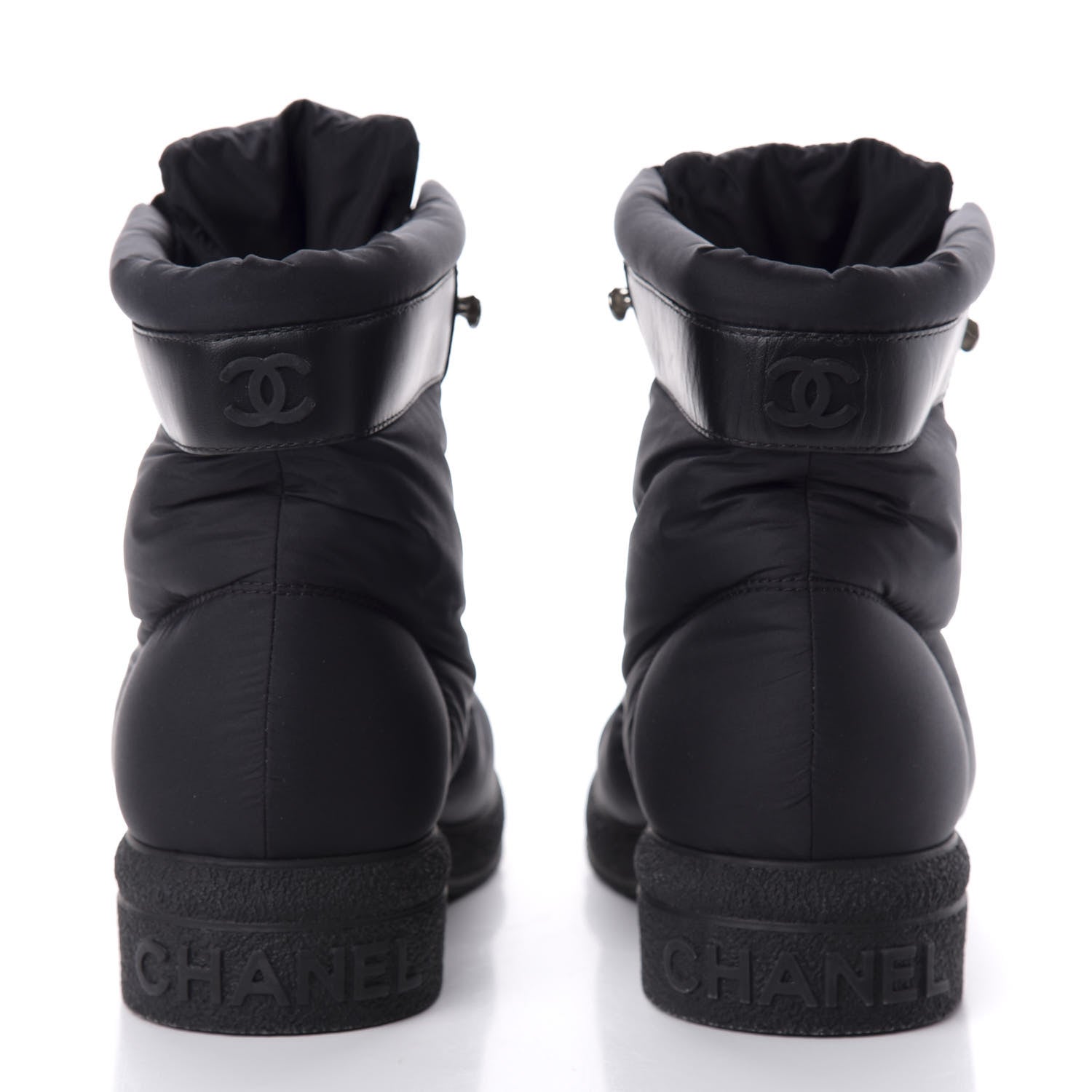 Chanel Nylon Calfskin Womens Coco Neige Short Boots 39.5 Black 6 of 11