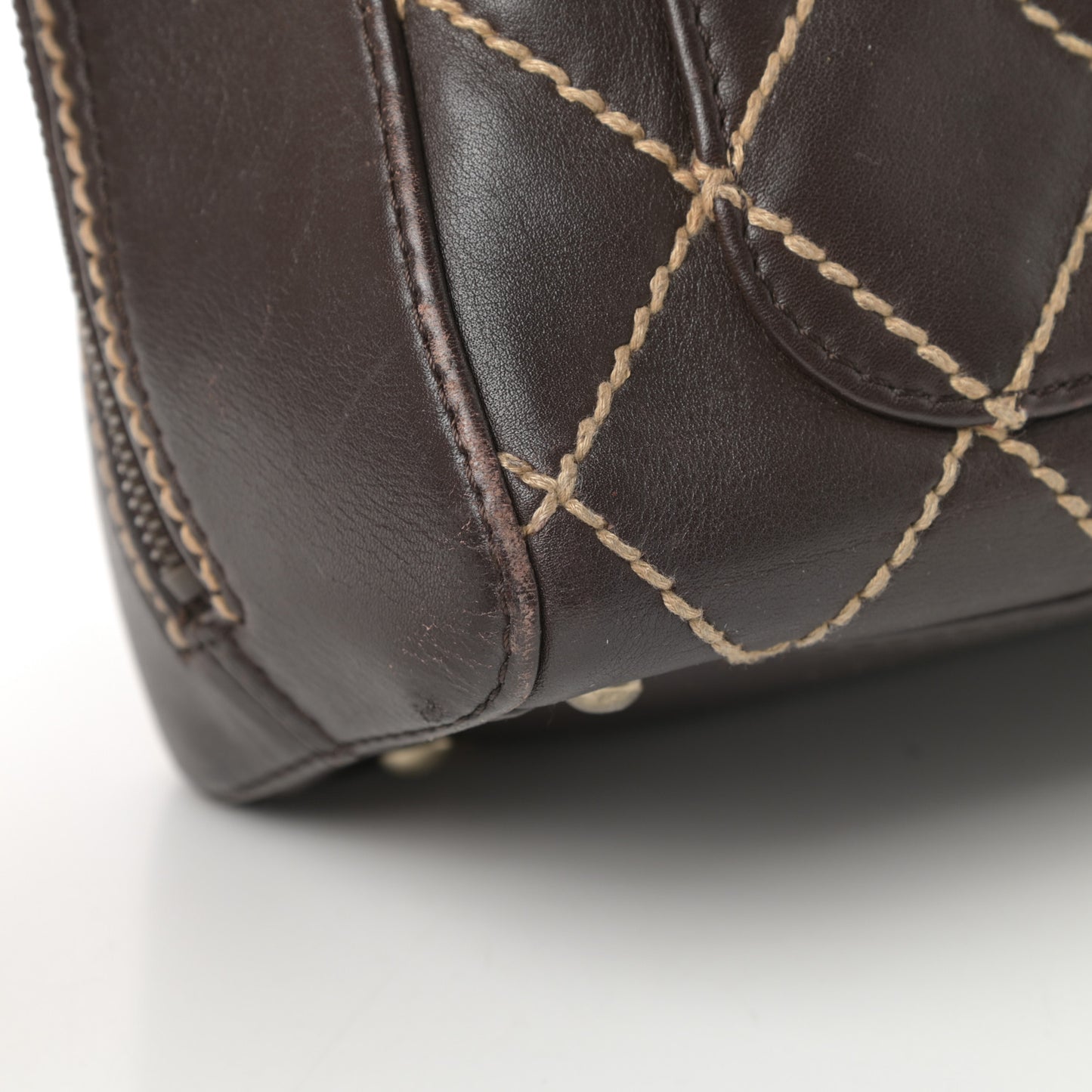 Calfskin Wild Stitch Top Handle Bag Brown