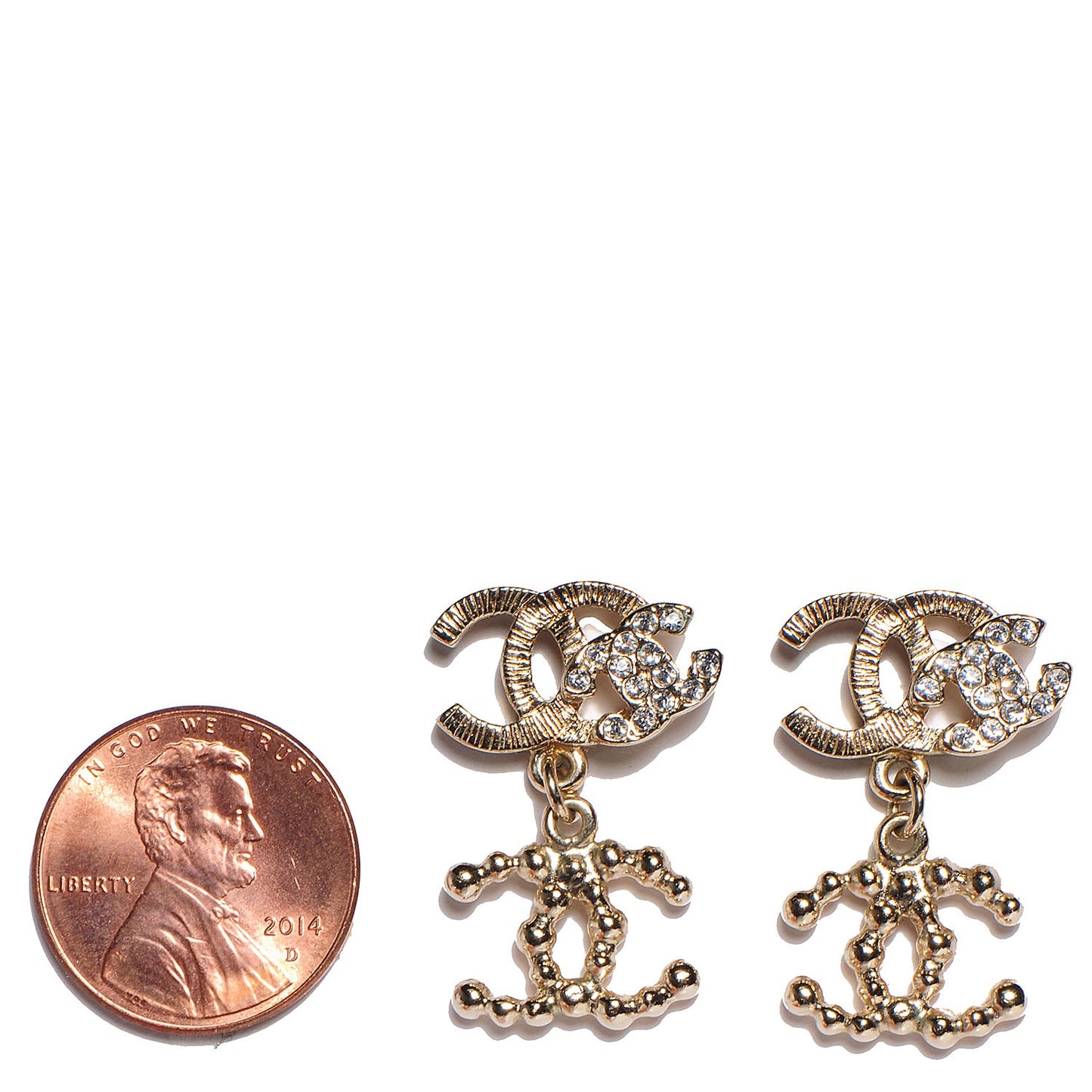 Crystal CC Drop Earrings Gold