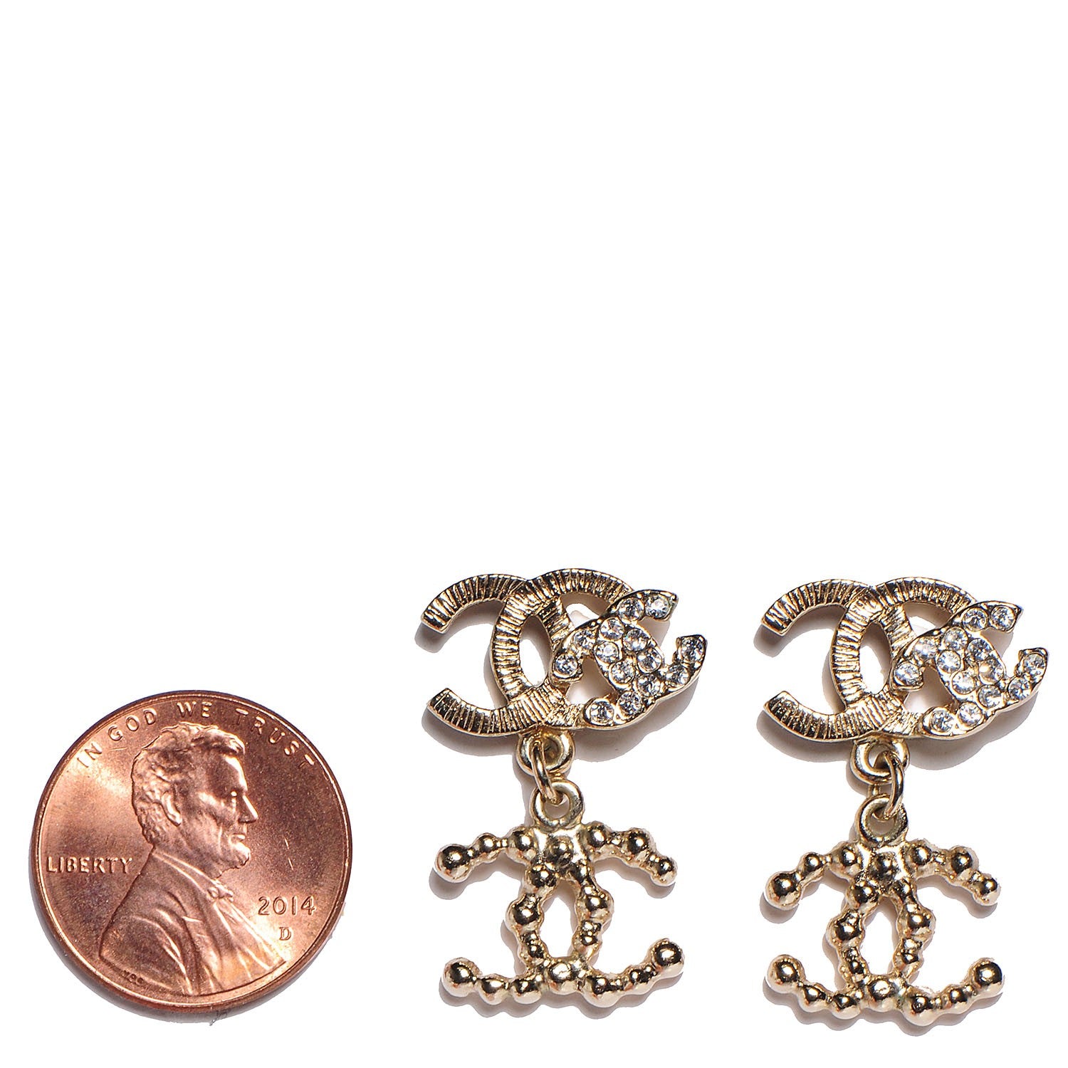 Chanel Crystal CC Drop Earrings Gold 2 of 5