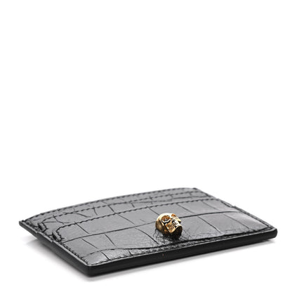 Alexander McQueen Calfskin Crocodile Embossed Skull Card Holder Black 4 of 9