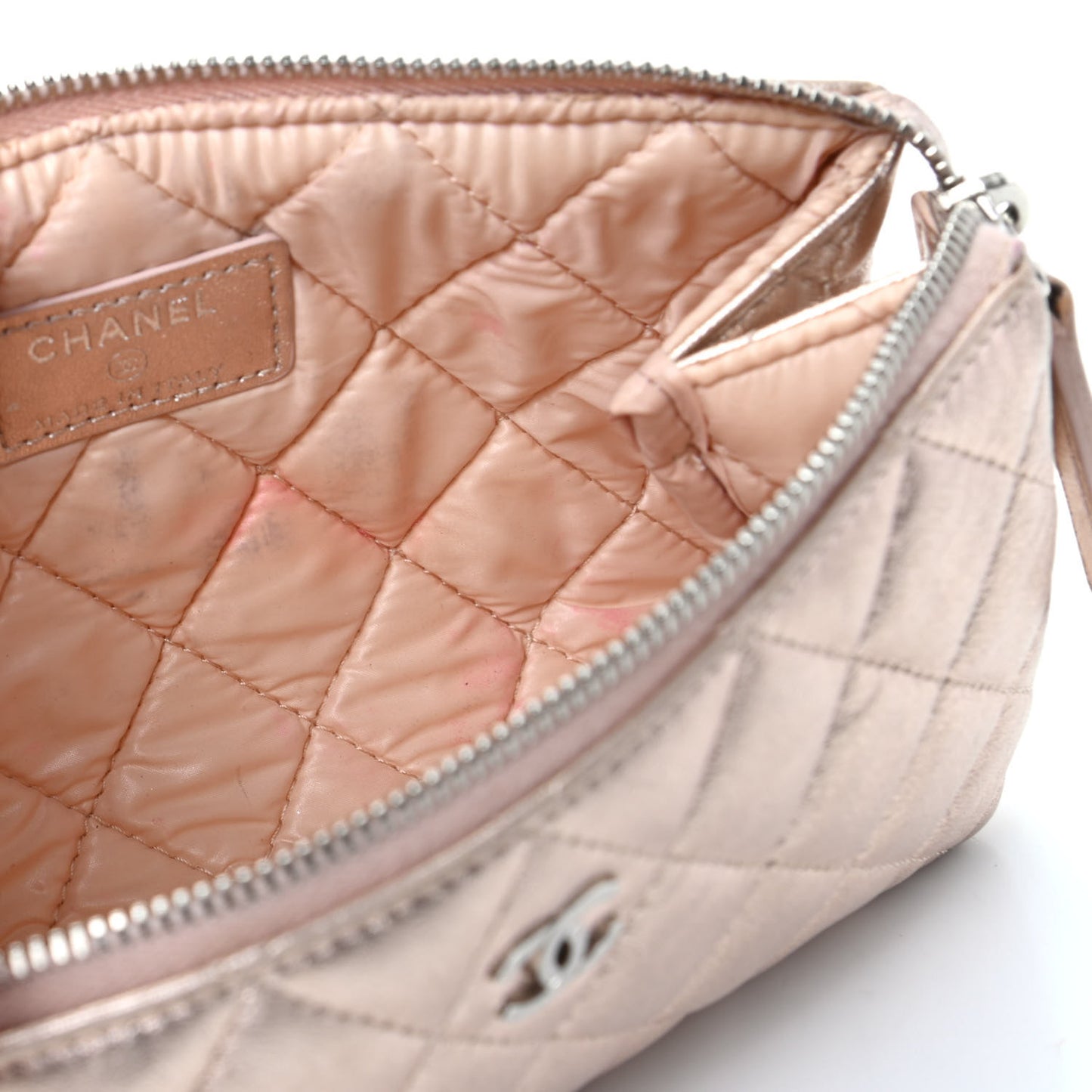 Metallic Lambskin Quilted Cosmetic Pouch Light Gold