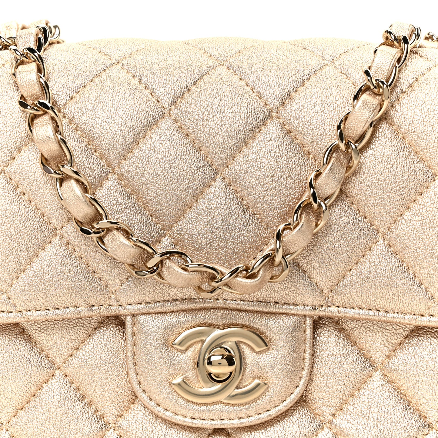 Metallic Lambskin Quilted Mini Square Flap Gold