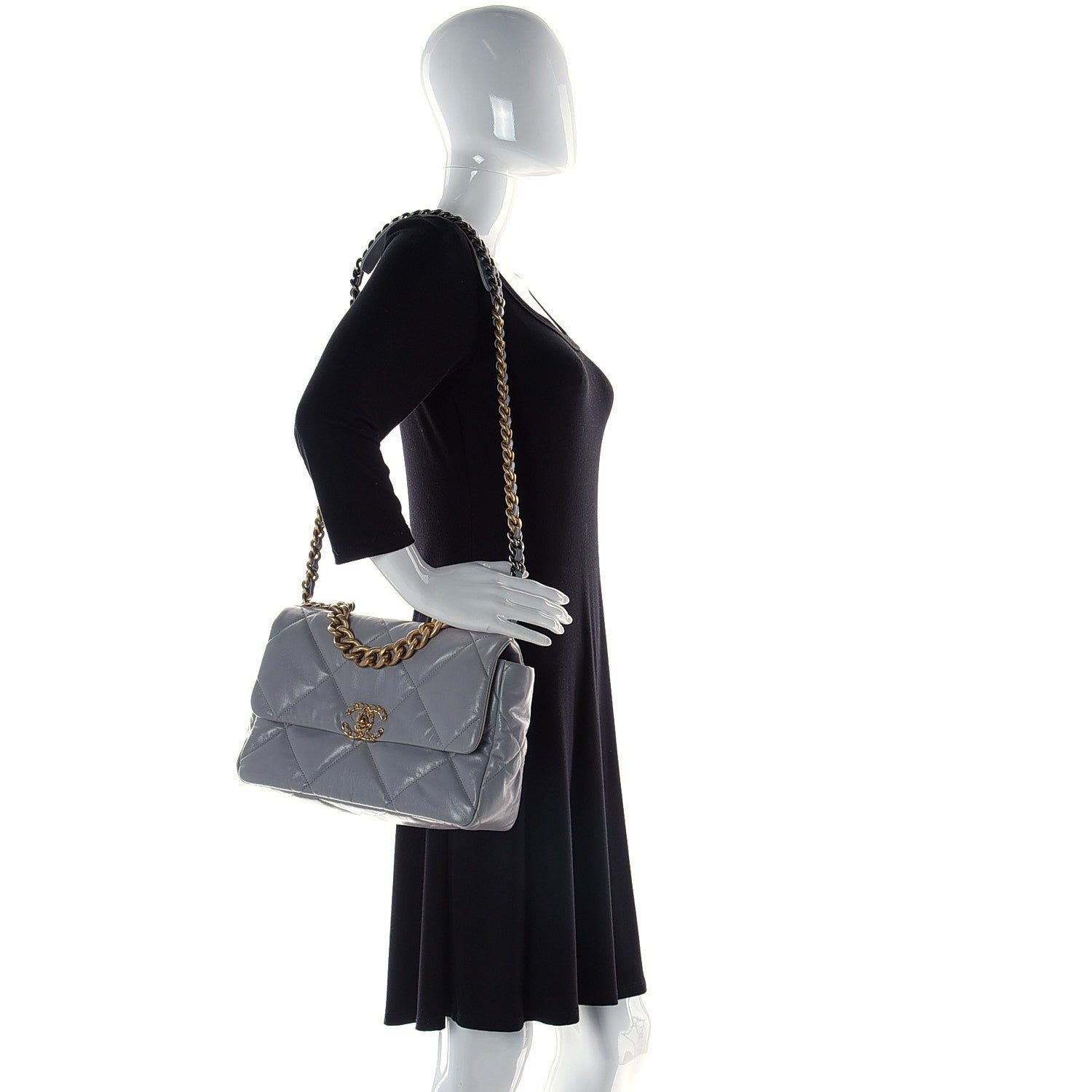 Chanel Goatskin Quilted Large Chanel 19 Flap Grey 2 of 11