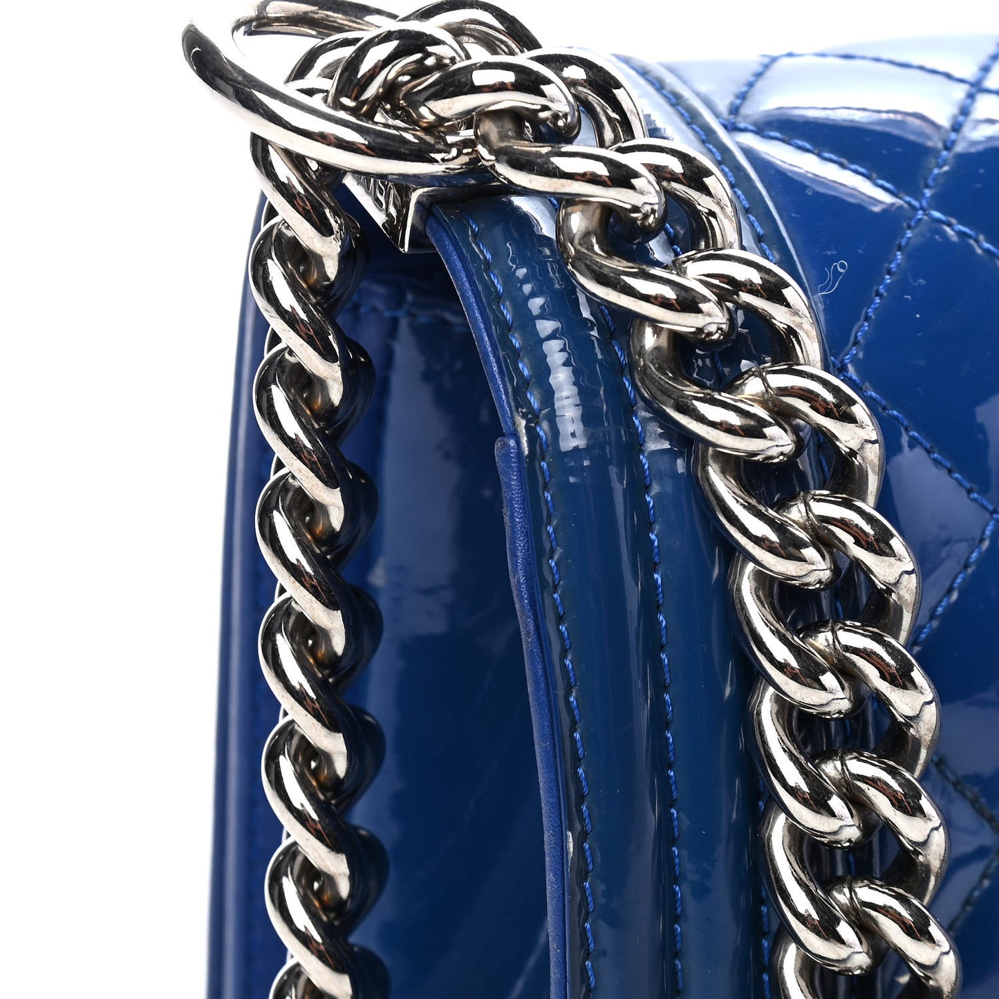 Patent Calfskin Quilted Medium Plexiglass Boy Flap Blue