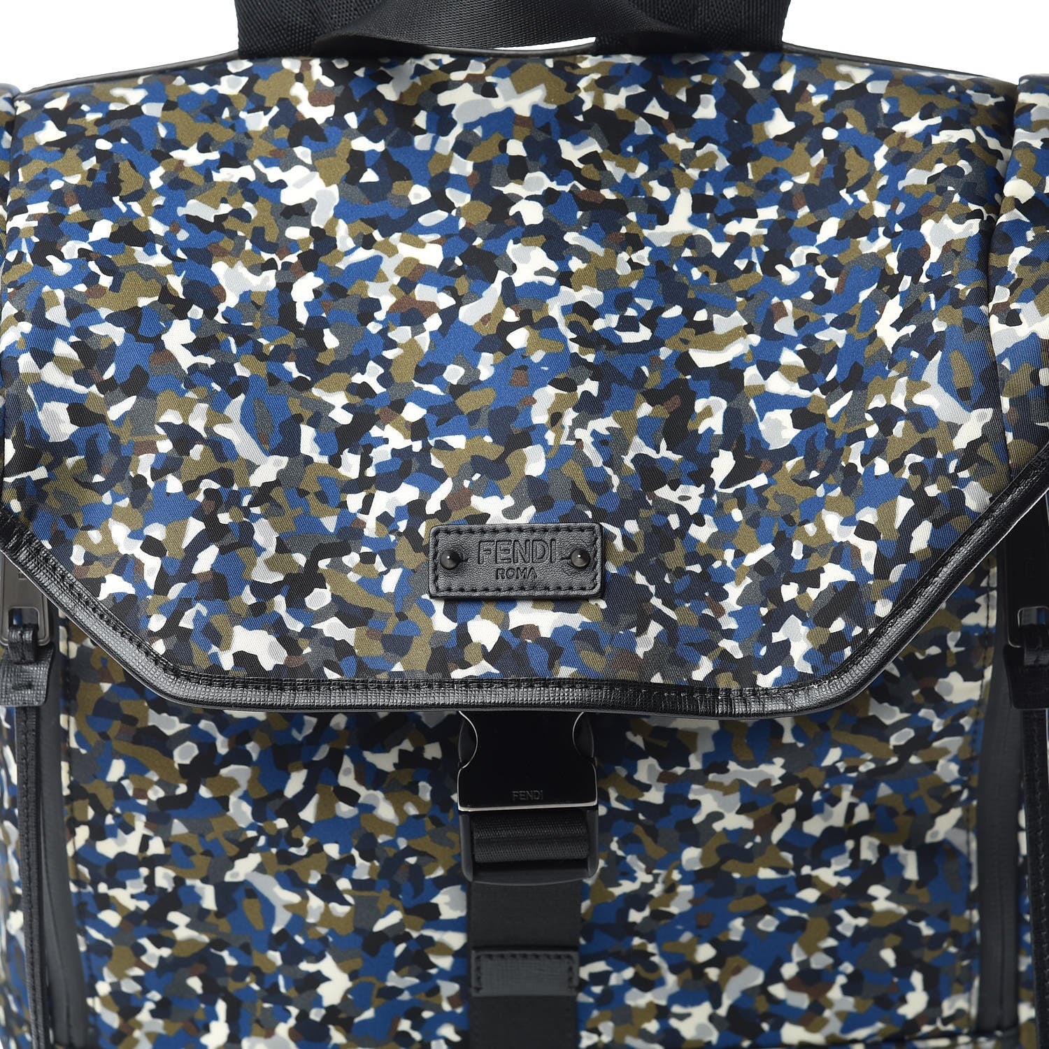 Fendi Nylon Vitello Elite Denim Granite Flap Backpack Military Black 10 of 10