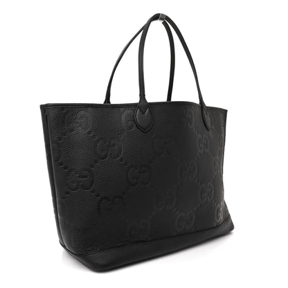 Gucci Monogram Jumbo GG Calfskin Web Large Shopping Tote Black 4 of 11