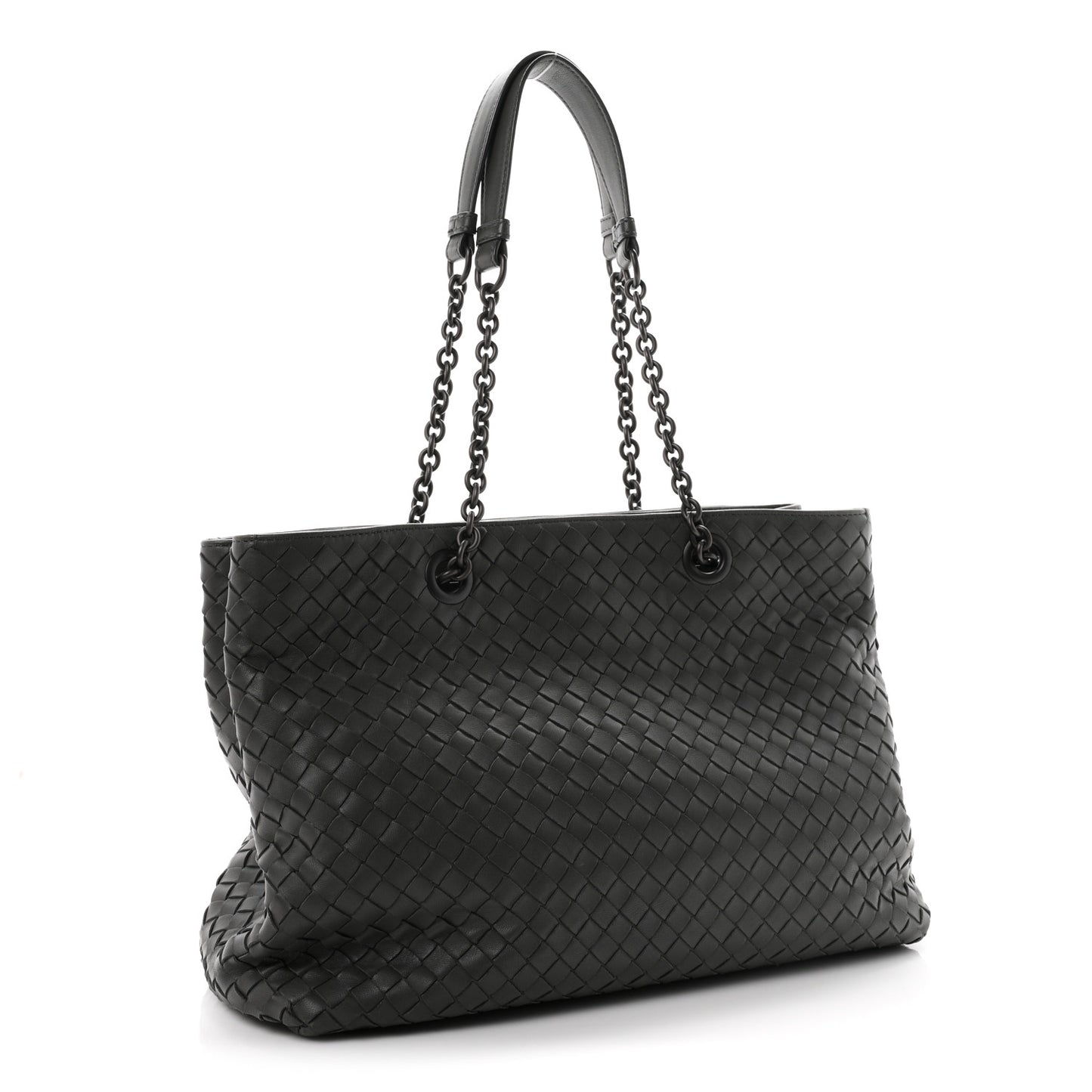 Nappa Intrecciato Medium Classic Chain Strap Tote Dark Grey