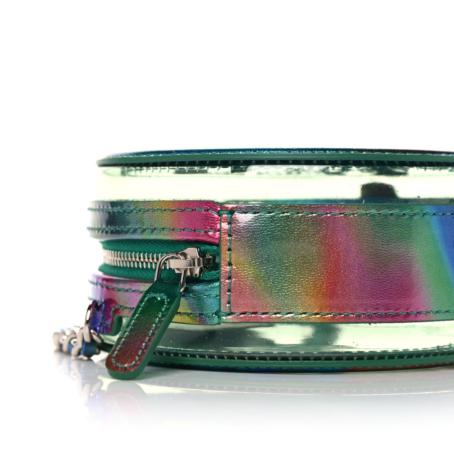 PVC Calfskin Lambskin Quilted Round Filigree Clutch With Chain Green