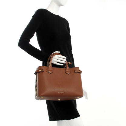 Burberry Grainy Calfskin House Check Medium Banner Tote Tan 2 of 14