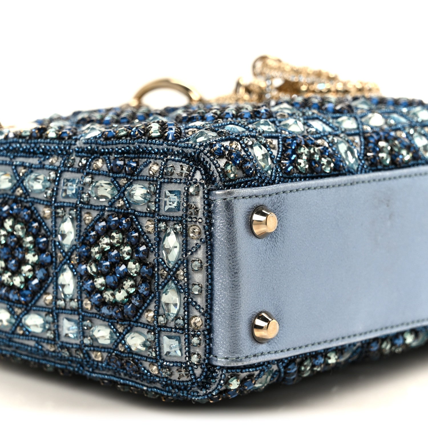 Christian Dior Metallic Calfskin Satin Celestial Bead Embroidery Cannage Mini Lady Dior Blue 9 of 10