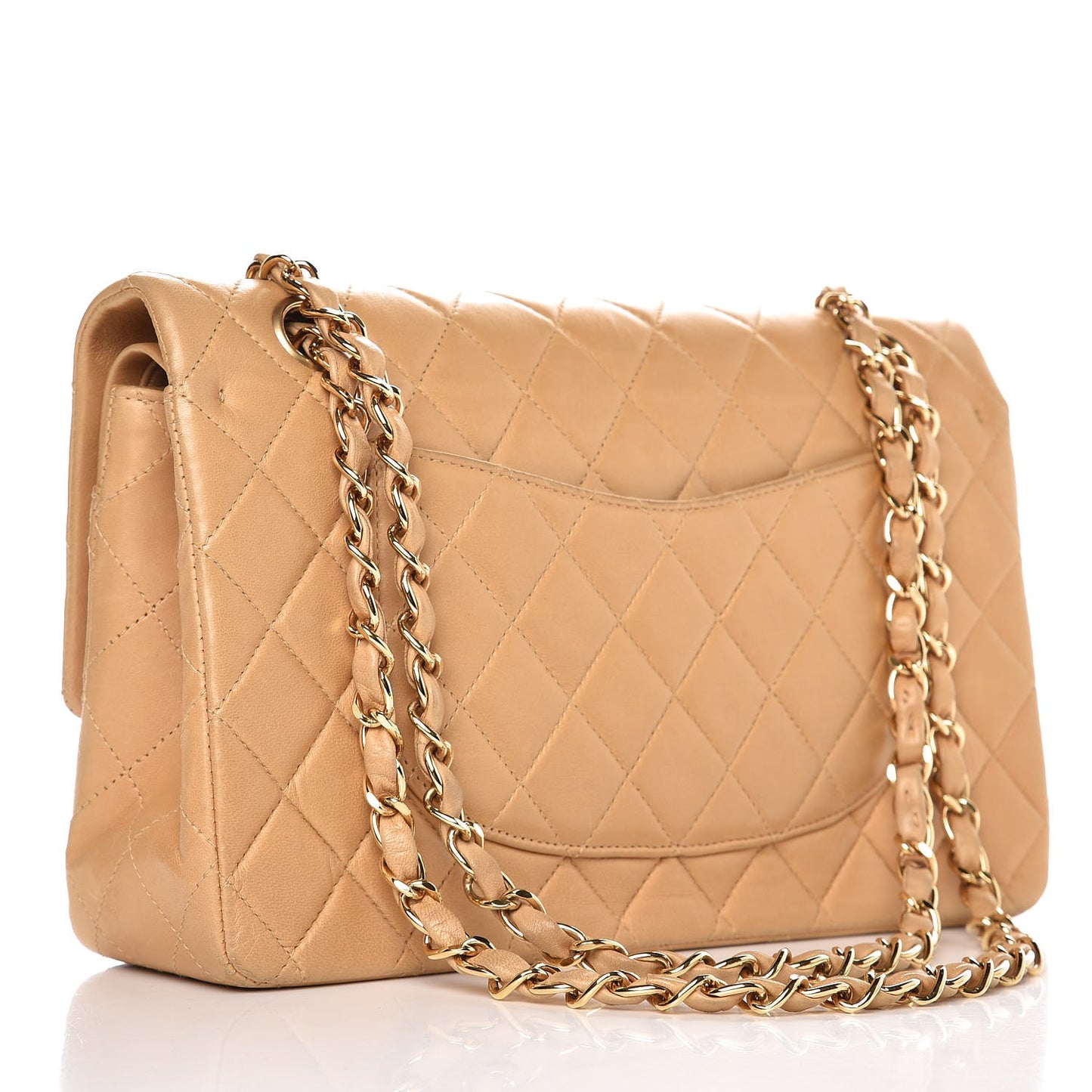 Lambskin Quilted Medium Double Flap Beige