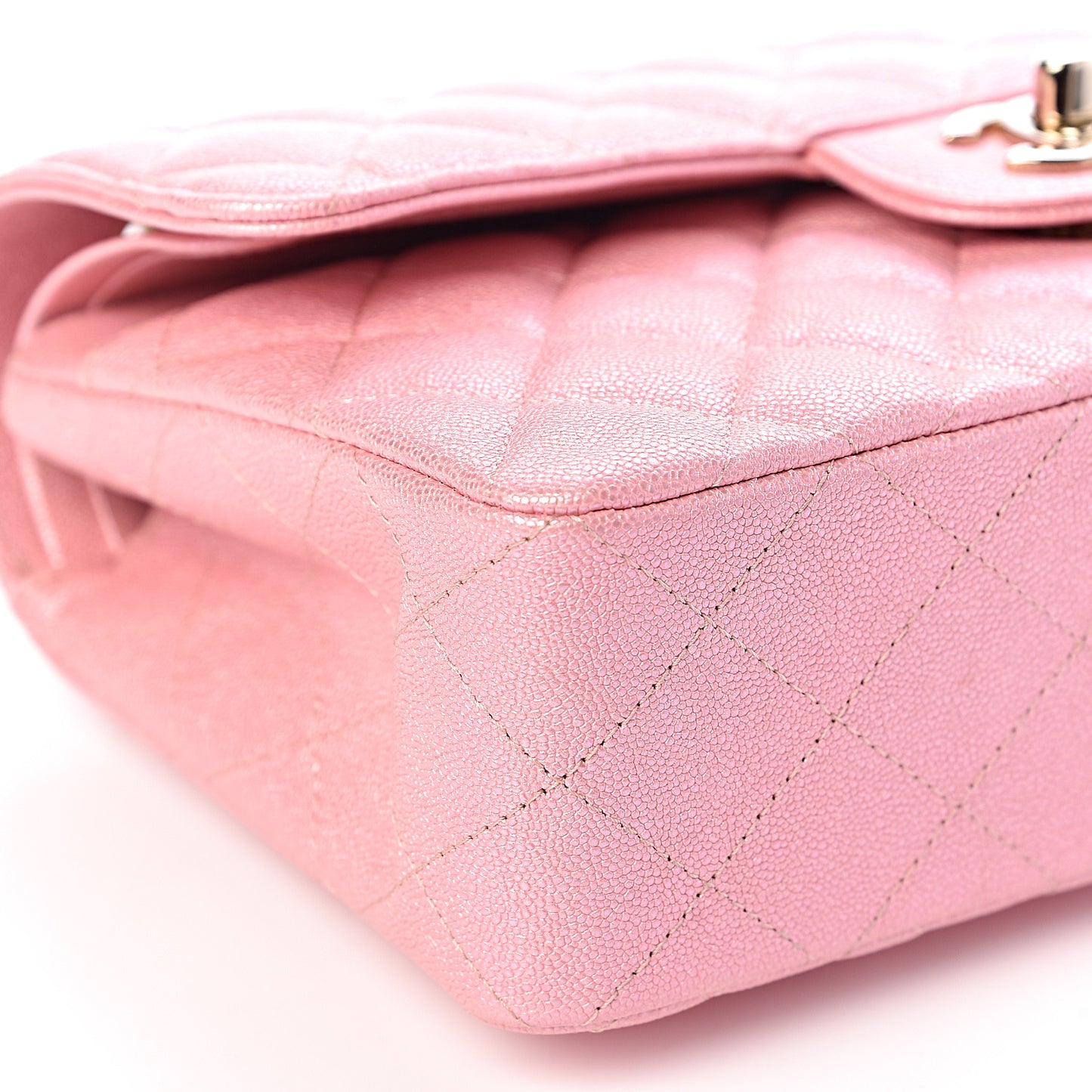 Iridescent Caviar Quilted Small Double Flap Pink