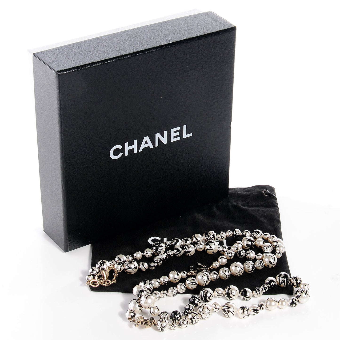 Pearl CC Graffiti Long Necklace Black Gold