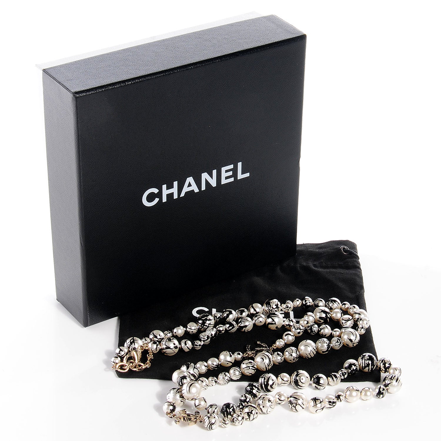 Chanel Pearl CC Graffiti Long Necklace Black Gold 7 of 7