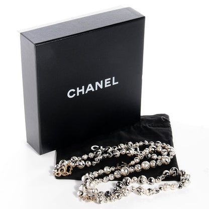 Chanel Pearl CC Graffiti Long Necklace Black Gold 7 of 7
