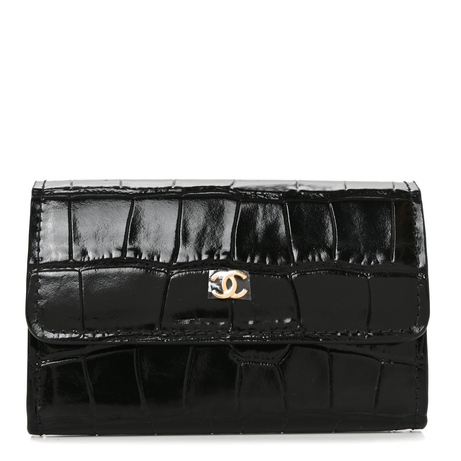 Chanel Calfskin Crocodile Embossed Crococo Flap Card Holder Black 1 of 9