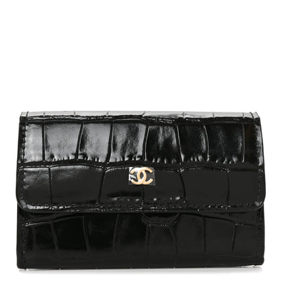 Chanel Calfskin Crocodile Embossed Crococo Flap Card Holder Black 1 of 9