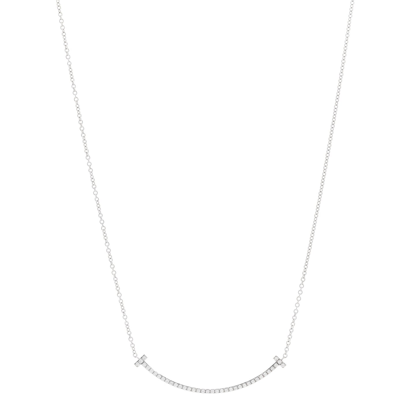 18K White Gold Diamond Small T Smile Pendant Necklace