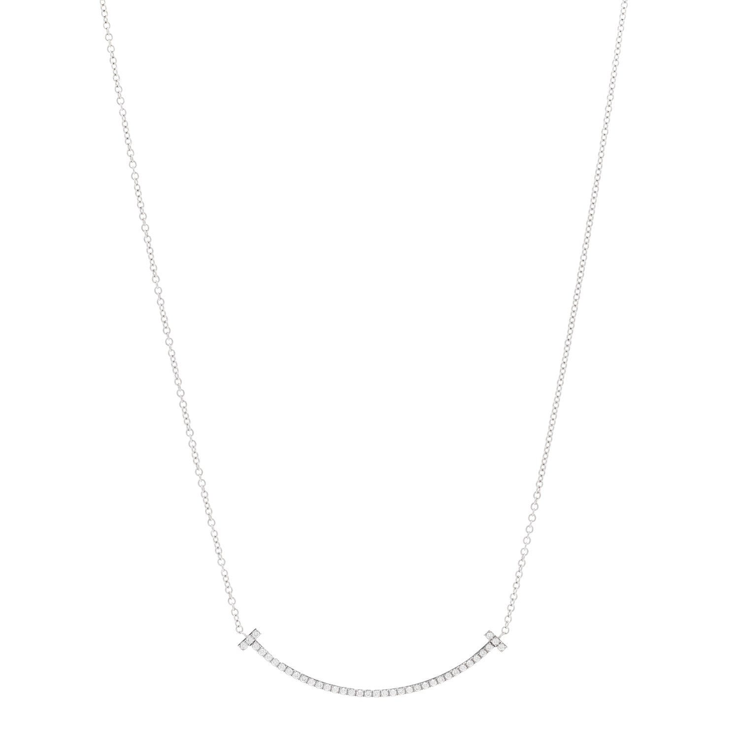 Tiffany 18K White Gold Diamond Small T Smile Pendant Necklace 1 of 5