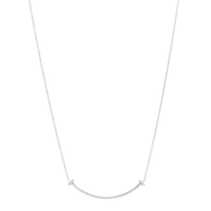 Tiffany 18K White Gold Diamond Small T Smile Pendant Necklace 1 of 5