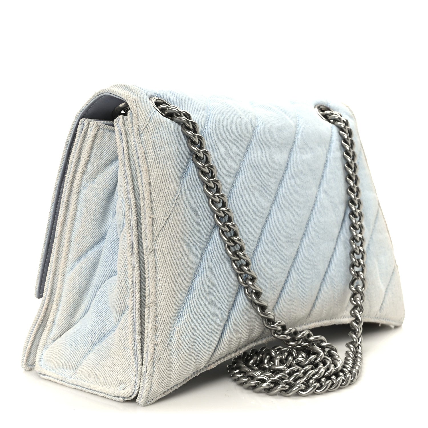 Balenciaga Crushed Washed Denim Quilted Medium Crush Chain Bag Pale Blue 3 of 10