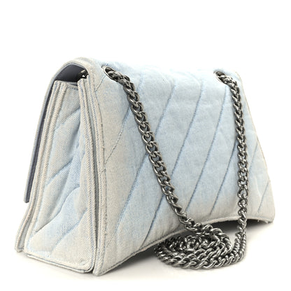Balenciaga Crushed Washed Denim Quilted Medium Crush Chain Bag Pale Blue 3 of 10