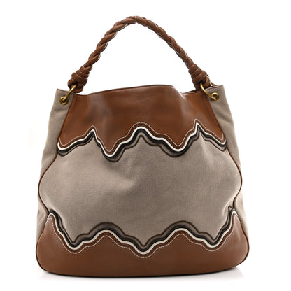 Bottega Veneta Canvas Calfskin Trimmed Tote Beige Brown 1 of 10