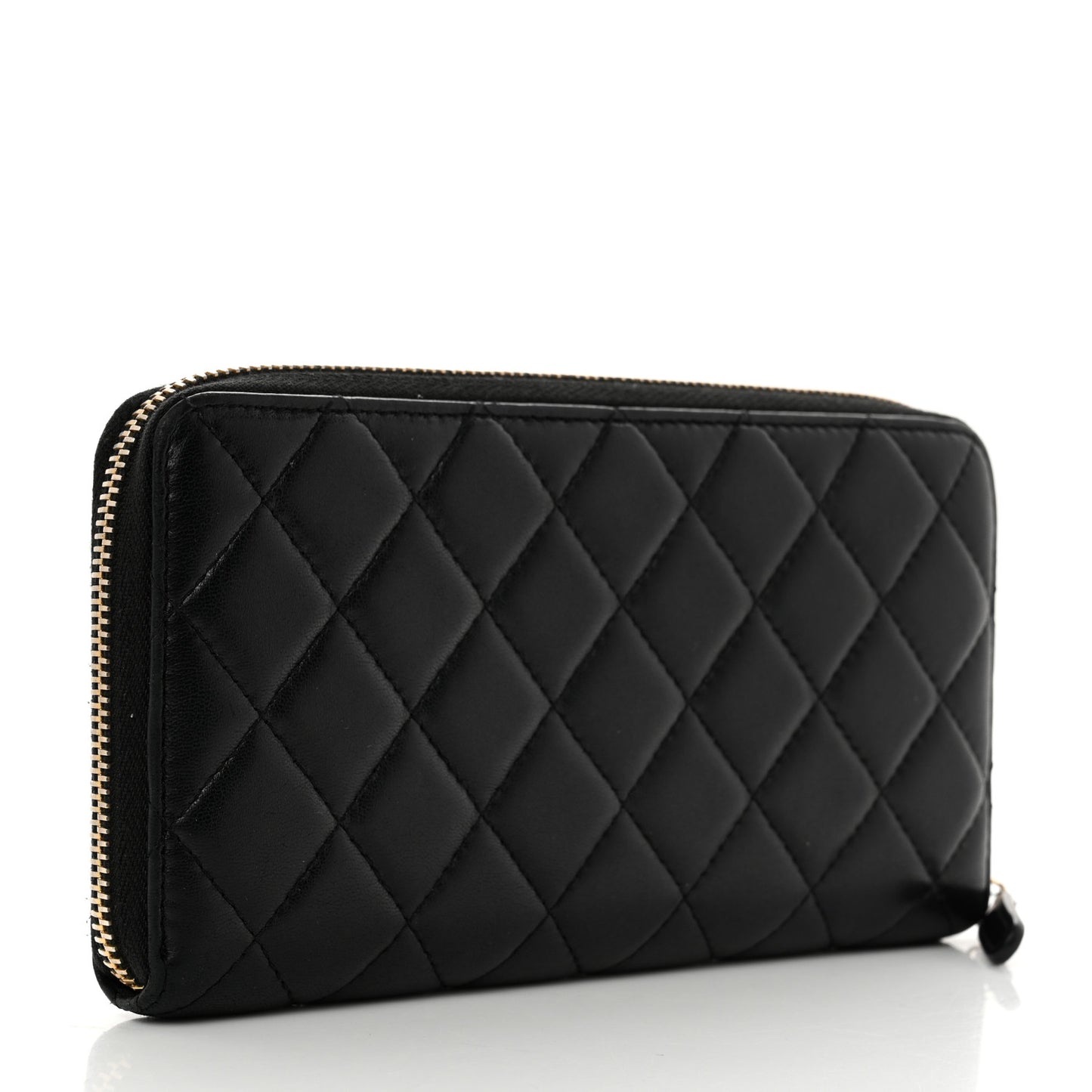 Lambskin Quilted Large Gusset Zip Around Wallet Black