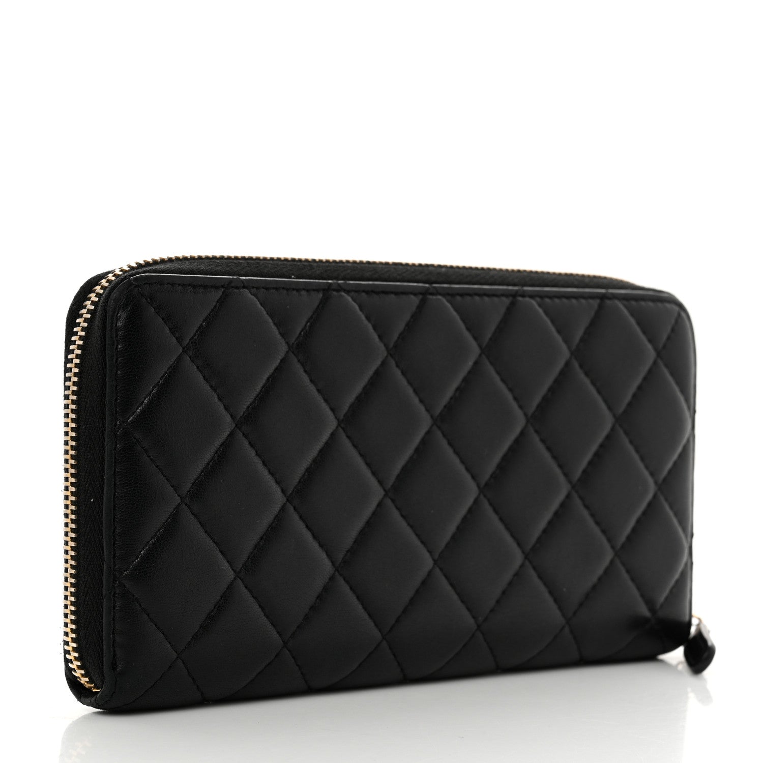 Chanel Lambskin Quilted Large Gusset Zip Around Wallet Black 3 of 8