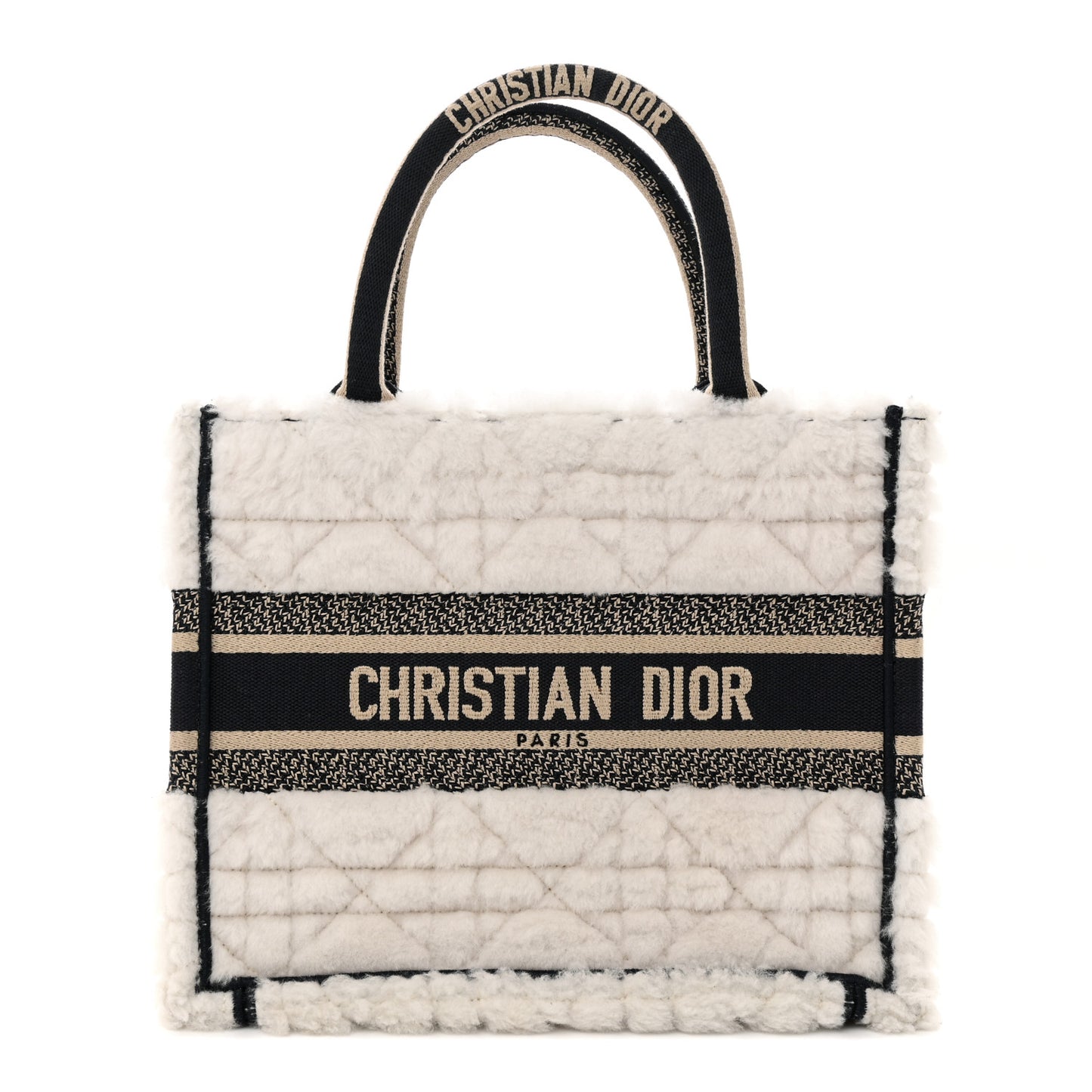 Shearling Cannage Small Book Tote Ecru Blue