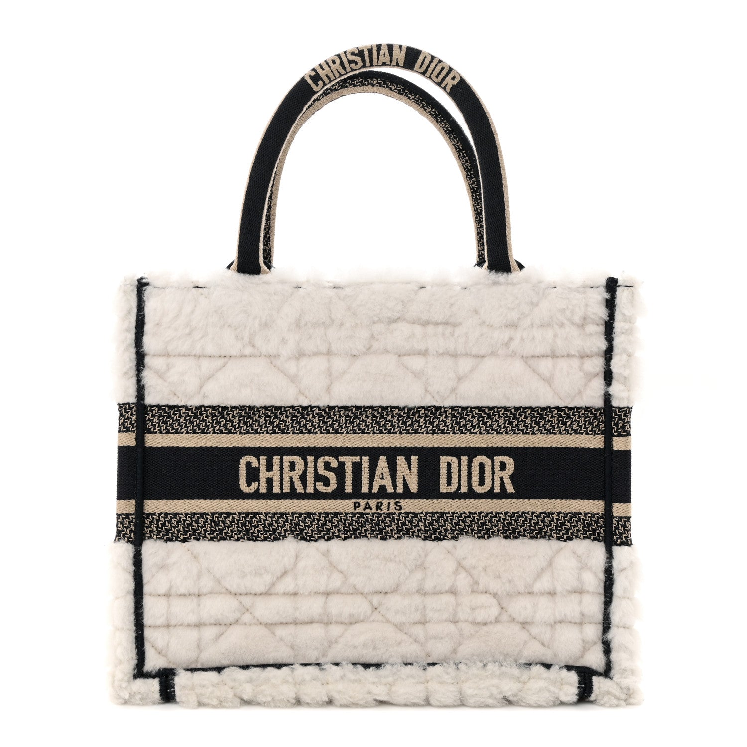 Christian Dior Shearling Cannage Small Book Tote Ecru Blue 1 of 14
