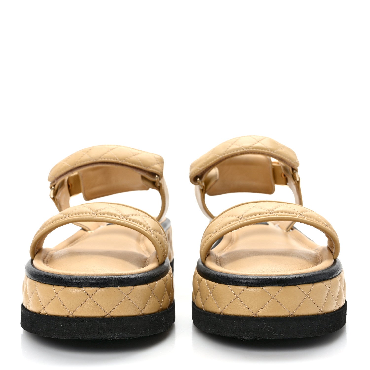 Chanel Lambskin Quilted Platform Sandals 41 Beige Black 2 of 11