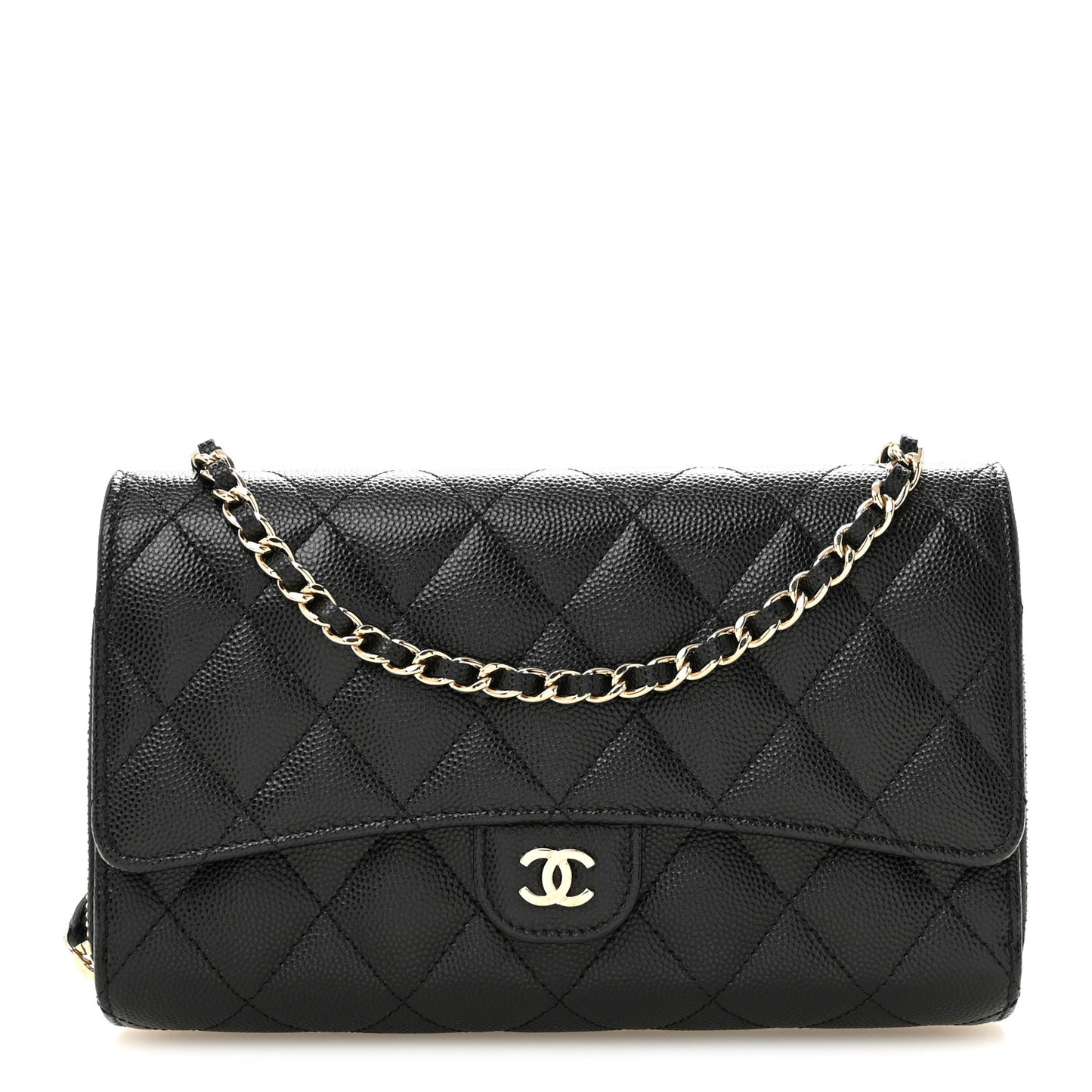 Caviar Quilted Phone Holder Wallet on Removable Chain Black