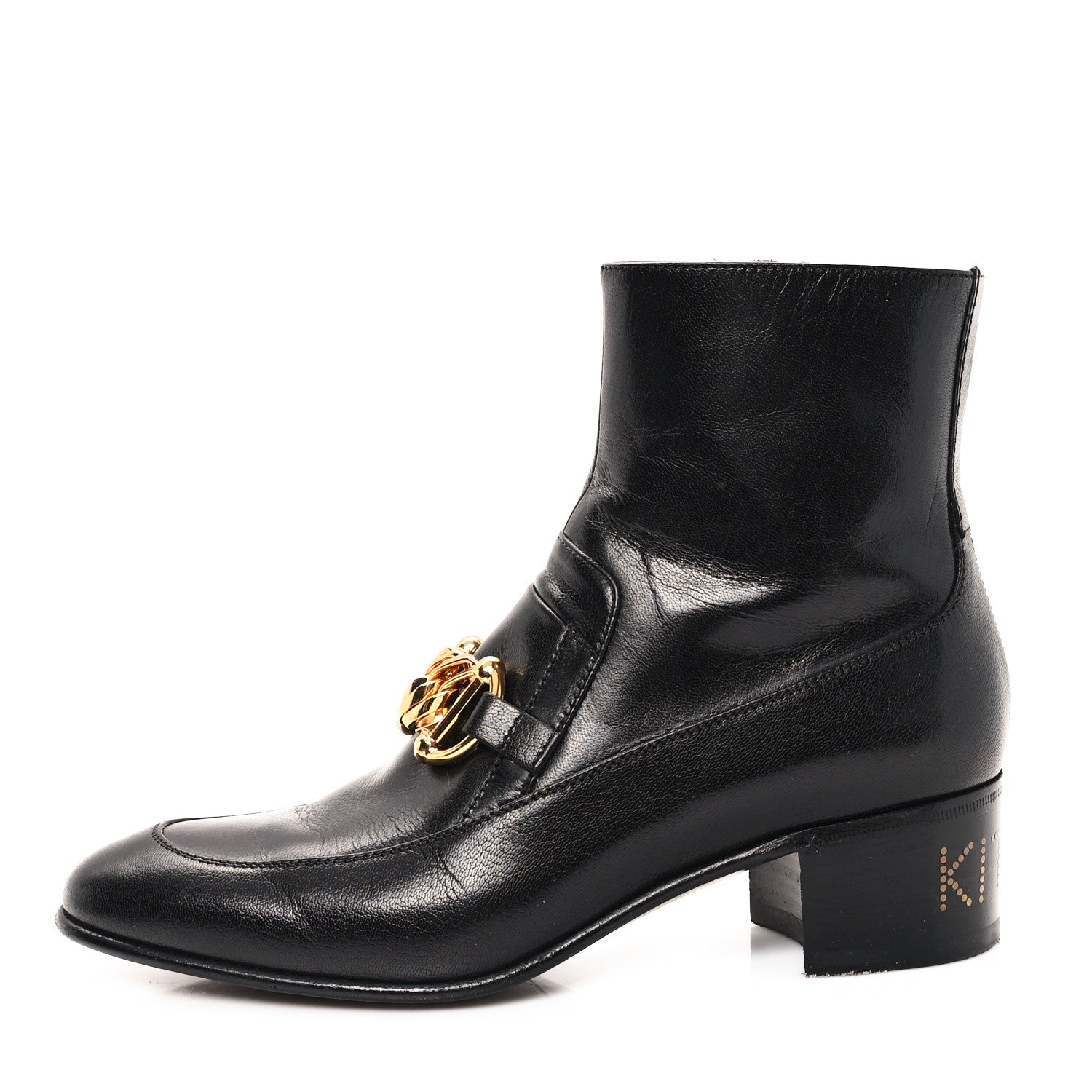 Gucci Goatskin Kitten Chain Horsebit Ankle Boots 37.5 Black 1 of 10