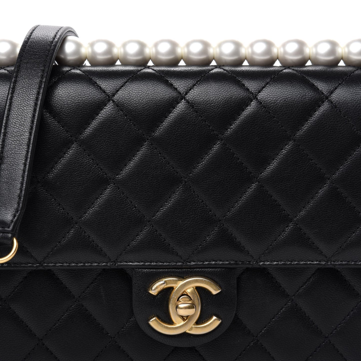 Lambskin Quilted Small Chic Pearls Flap Black