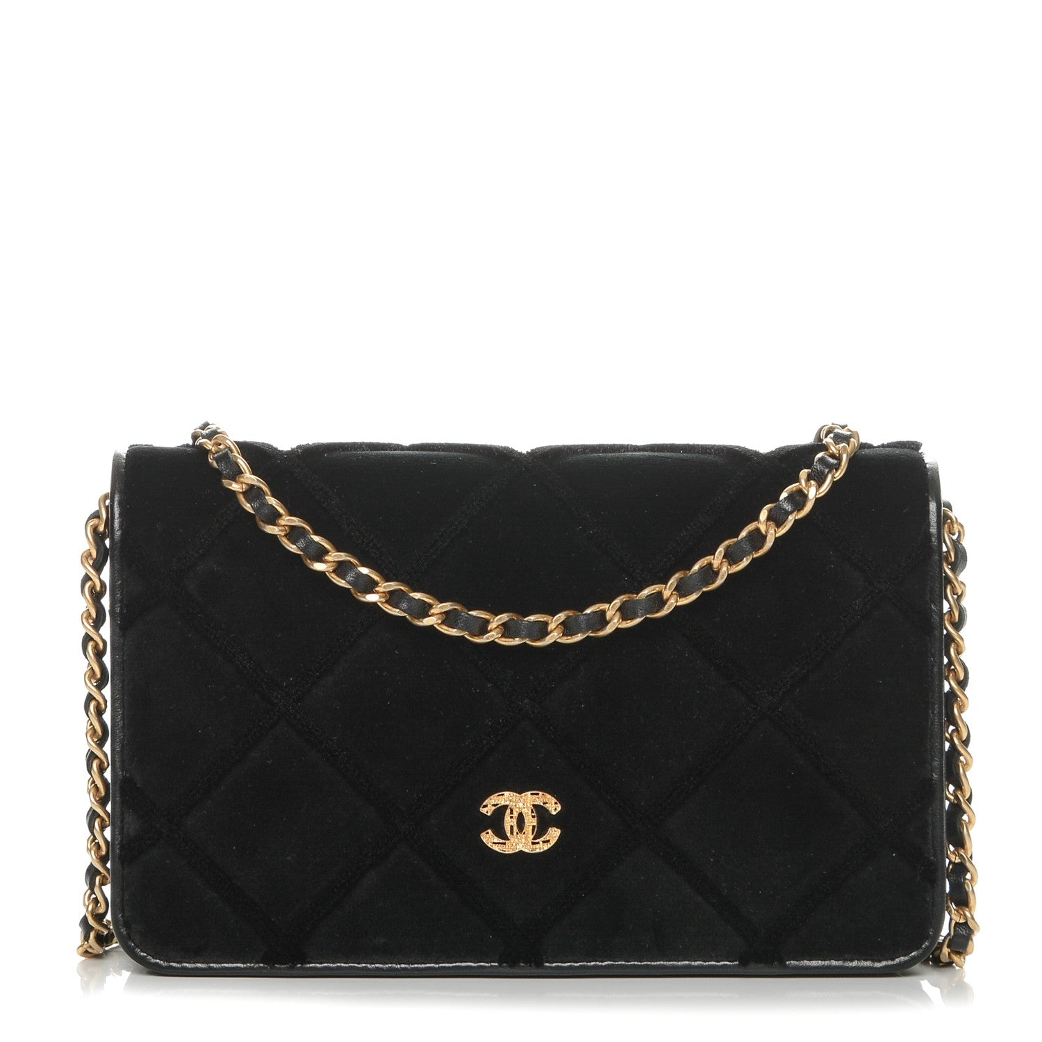 Chanel Velvet Quilted Wallet On Chain WOC Black 1 of 8