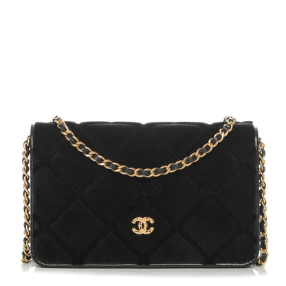 Chanel Velvet Quilted Wallet On Chain WOC Black 1 of 8