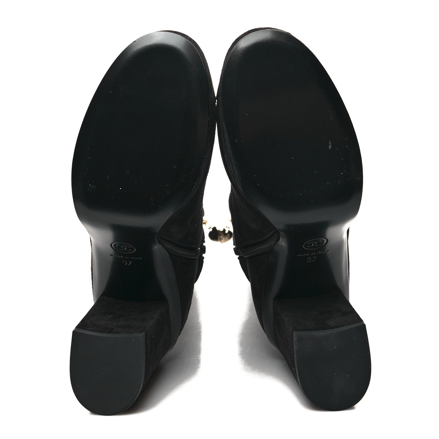 Chanel Suede Kidskin Patent CC Cap Toe Tall Boots 37 Black 5 of 7