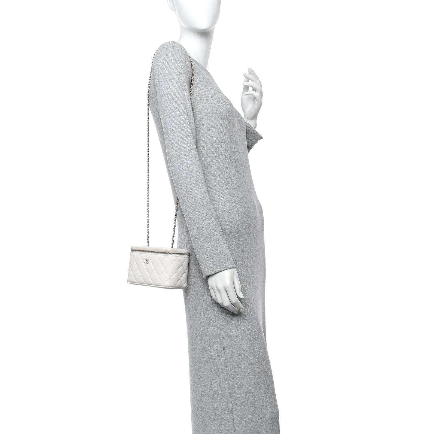 Caviar Quilted Small Vanity Case With Chain White