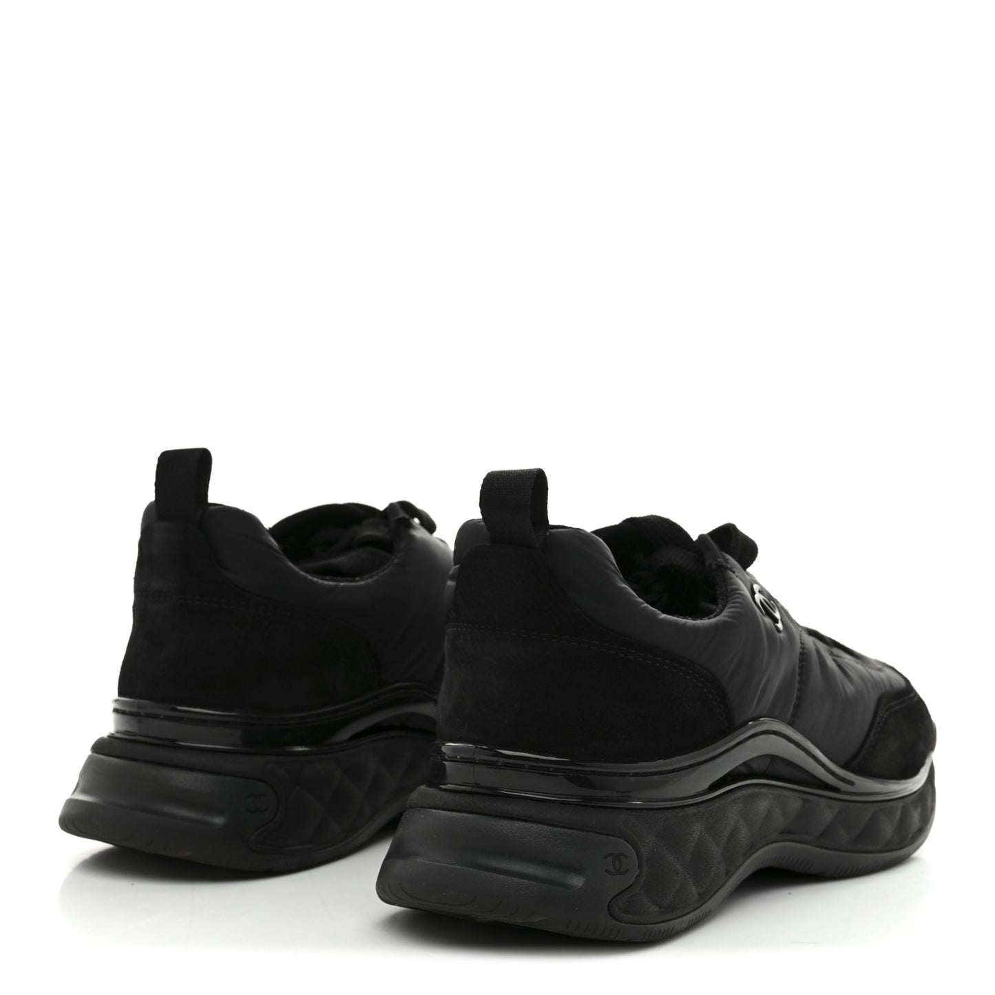 Nylon Suede Calfskin CC Sneakers 38 Black